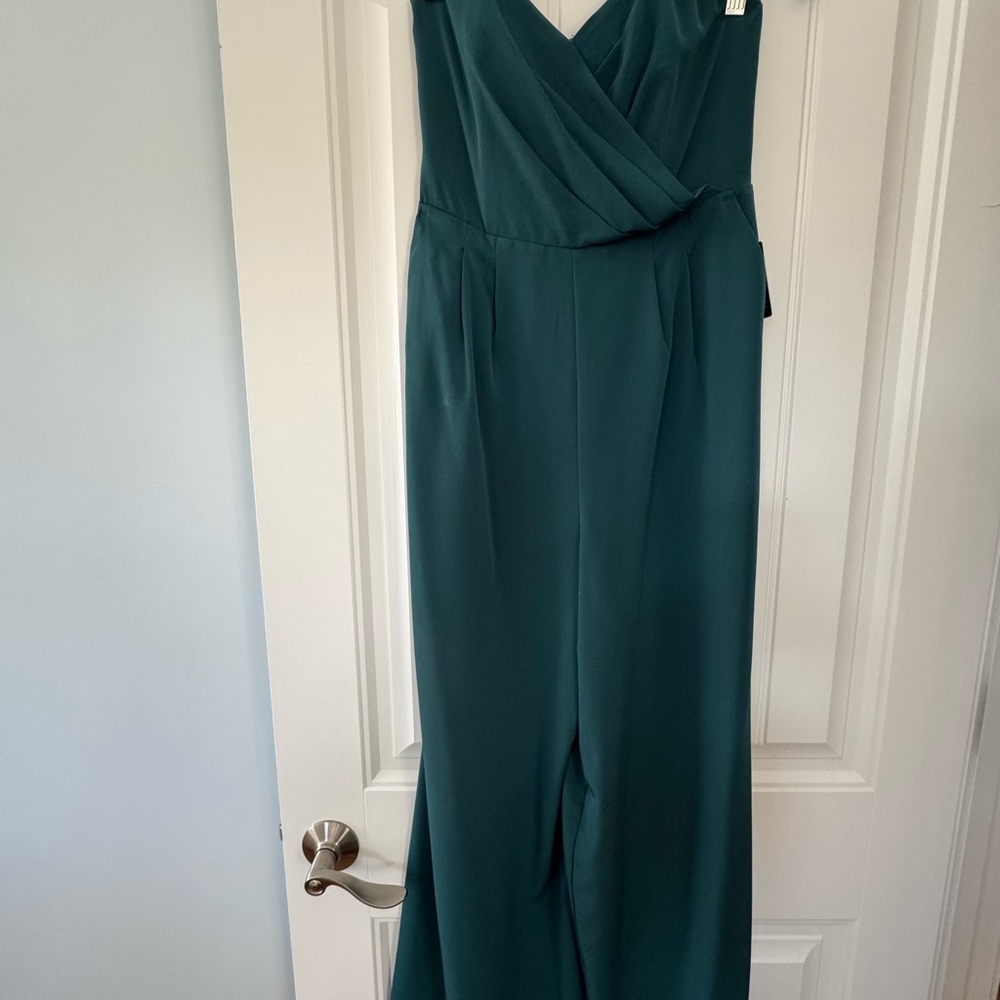 Express Emerald Green Strapless Pointed Sweetheart Jumpsuit